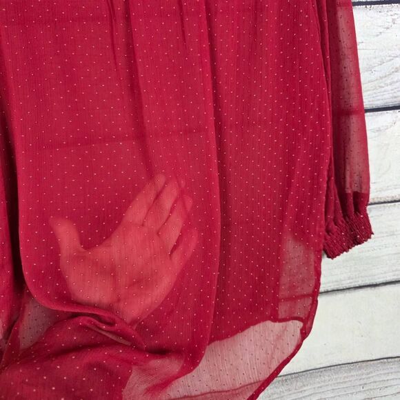 Maurices Burgundy Swiss Dot Chiffon Blouse Size L - Picture 8 of 9